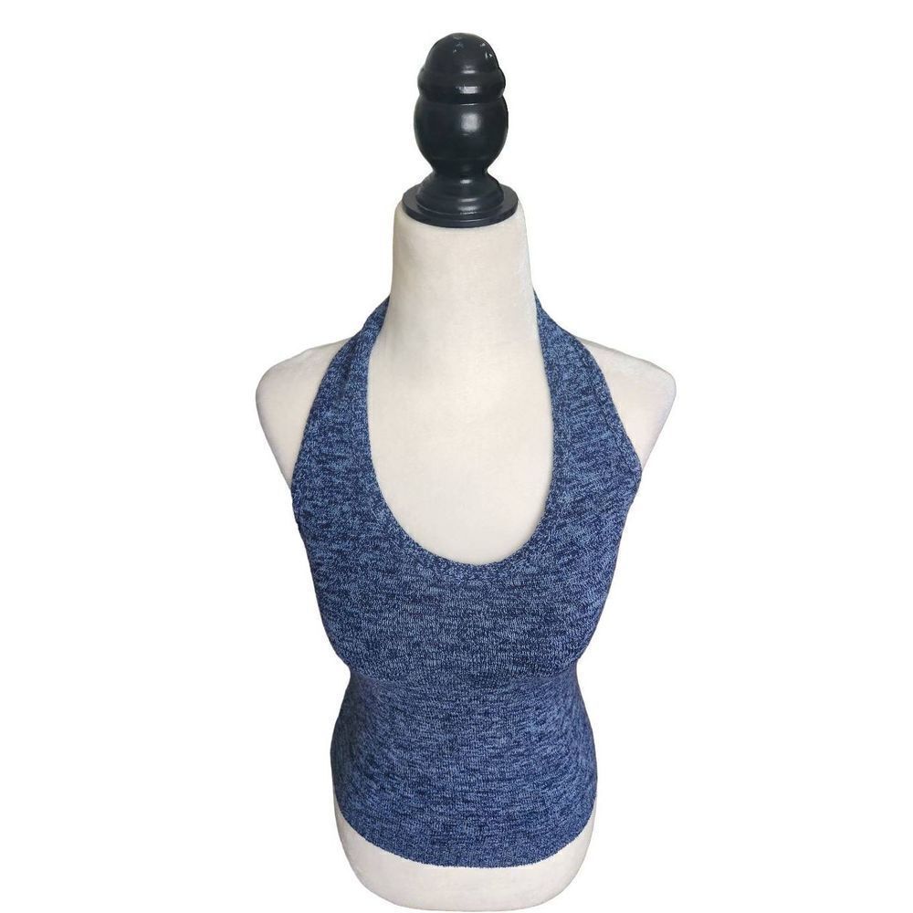 Blue Knit 90s Crop Halter Le Chateau Jr Vintage Y2K Denim Look Sexy Spring